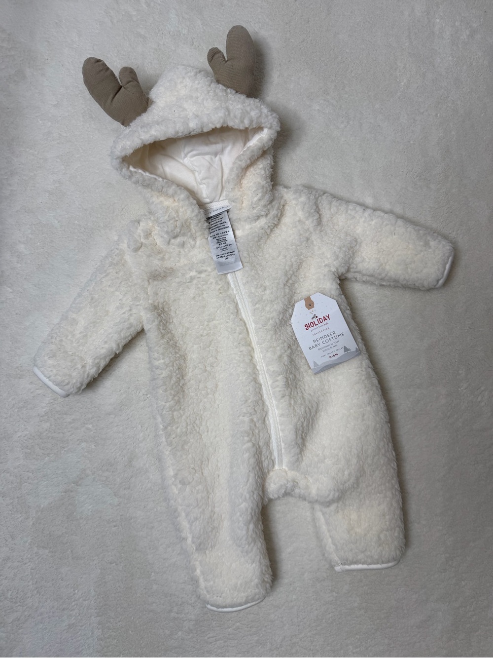 Pottery Barn Reindeer Costume Holiday Baby 0-6 Month One Piece Zipper Sherpa NWT